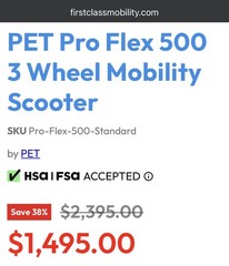 PET 500 Flex 3 Wheel Mobility Scooter Power Chair