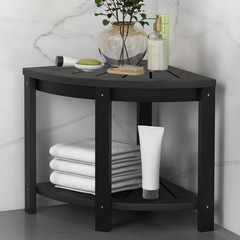 DWVO 17″ Corner Shower Stool W/Shelf Non-Slip Pad 352Lbs Shower Bench Black | Wa