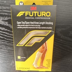 3M FUTURO Compression Stockings Beige Rubber Open Toe Heel Knee Length Medium