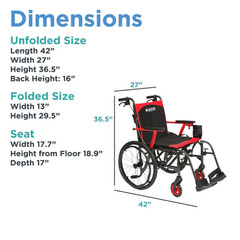 Journey SoLite C2 Ultra Lightweight 14lb Wheelchair Foldable Manual Chair Red