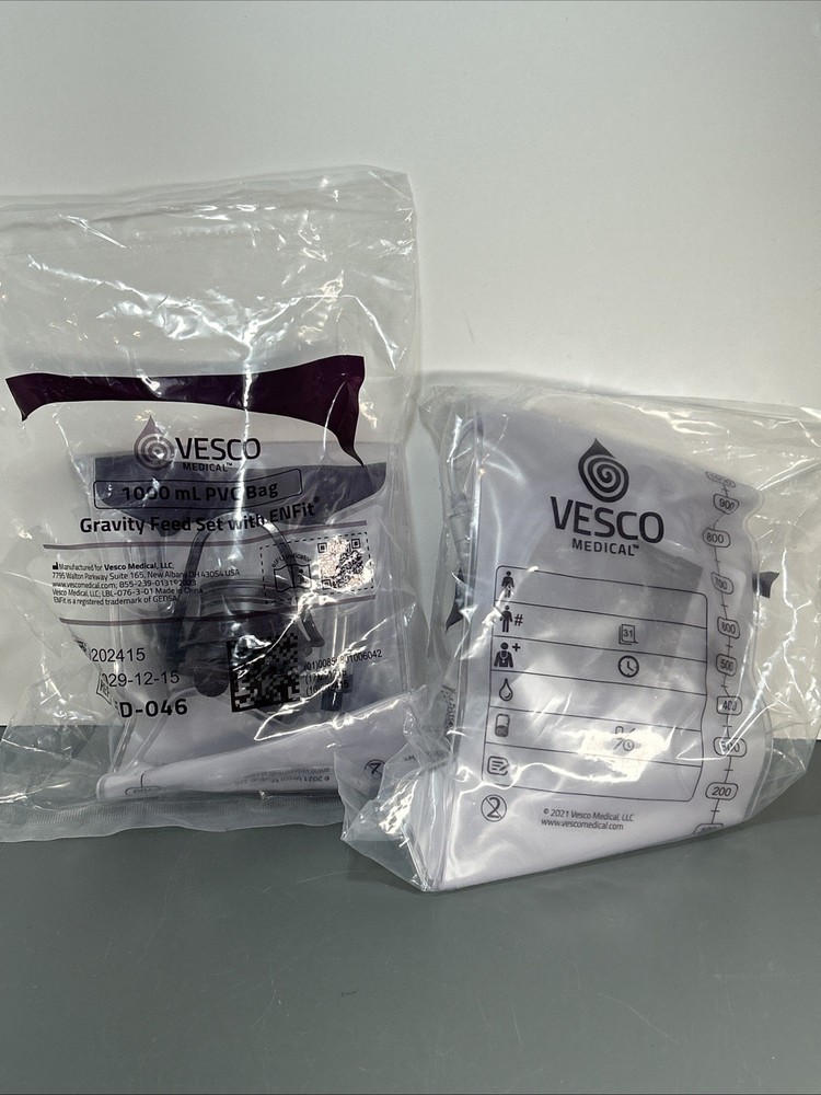 2 – Vesco Medical 1000mL PVC Bag Gravity Feeding Set with ENFit Qty Of 2