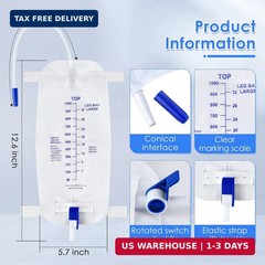 5PCS 1000ml Leg Bag Urinary Drainage Bag with 12″ Tube, Anti Reflux Valve | 33.8