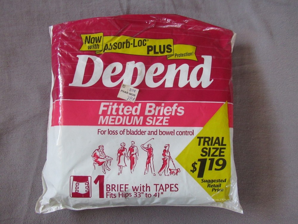 1990 Vintage Depend Fitted Briefs Medium Trial Size 1 Brief with Tapes