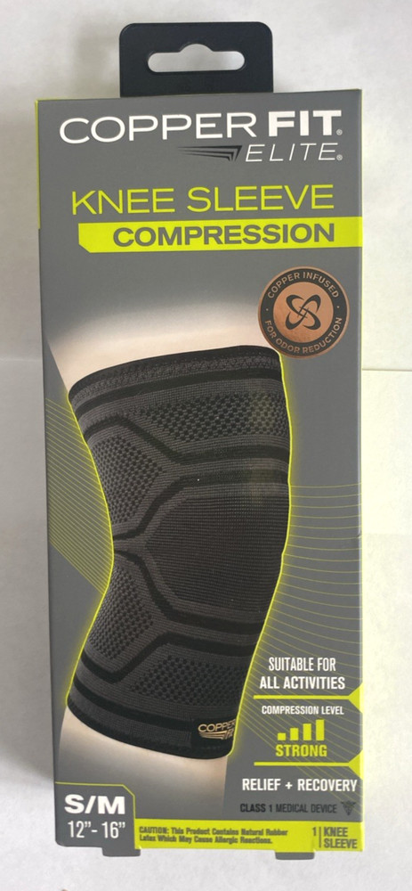 Copper Fit Elite Knee Sleeve Compression Brace Black S/M Left or Right NiB