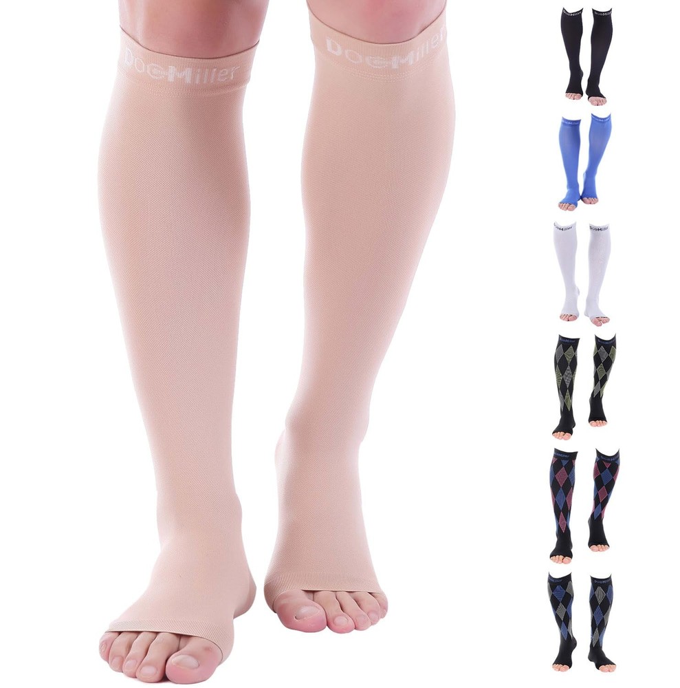 Doc Miller Open Toe Compression Socks 30-40 mmHg for Women & Medium, Beige