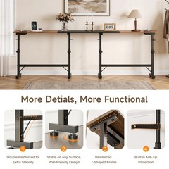 Lanynne Narrow Console Table Behind Couch 78-106 Inch Adjustable Length 23-31
