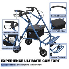 Rollator Walker 300 lbs. 31 to 35″ Handle Height 2 in 1 Walker Wheelchair Combo