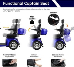 1000W Heavy Duty 4 Wheel Mobility Scooters for Seniors 40 Miles 500 lb Capacity