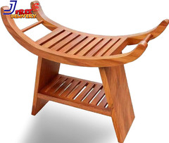 23″ Teak Shower Bench with Curved Seat & Storage Shelf Holds 500 LBS