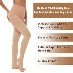 Sheer Compression Pantyhose Stockings Therapeutic Support 30-40mmHg