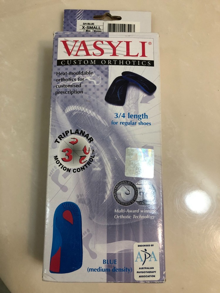 Vasyli Custom Orthotics 3/4 Length Blue Heat Mouldable XS 71RB04 Foot Fresh NIB