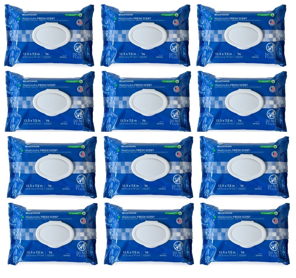 NEW! McKesson BEST Washcloth Wipes for Adults, Scented (12 Pack, 96 /Pack)