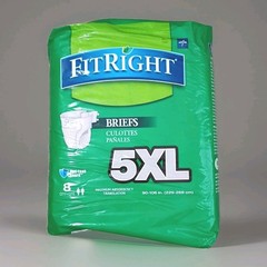Medline FitRight Incontinence Unisex Adult 5XL Disposable Briefs Diapers 8ct Pkg
