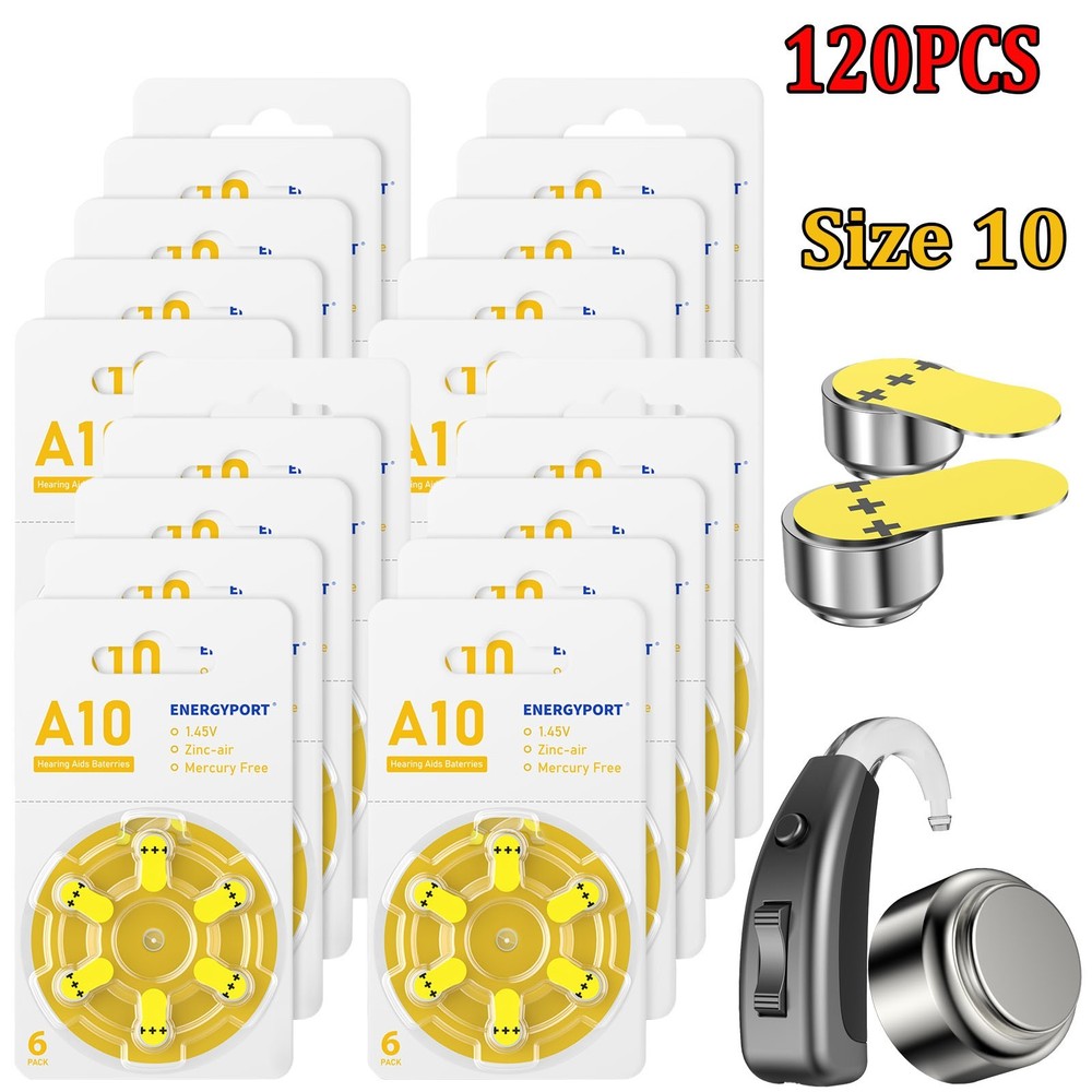 120 Pack ENERGYPORT Size 10 Hearing Aid Batteries 1.45V Zinc air Mercury free