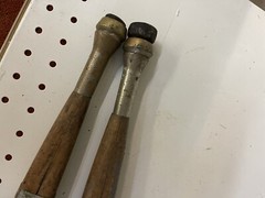 Rare Vintage Wooden Medical Crutches 44″ – Civil War Era – Leather Crutch Pads