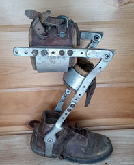 Vintage Child Leg Brace Orthopedic Shoe Metal Leather Polio Knee Support Rare