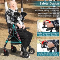 StrollAid Upright Walkers for Seniors, Tall Standing Folding Rolling Walker USA