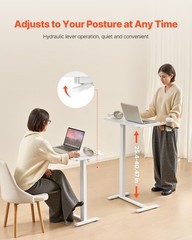 Overbed Table Mobile Bed Side Desk with 4 Hidden Wheels Cup Holder White