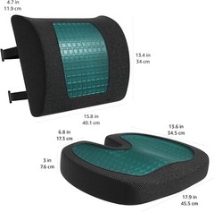 Cojín de asiento y soporte lumbar, espuma viscoelástica Cool Gel, rectangular