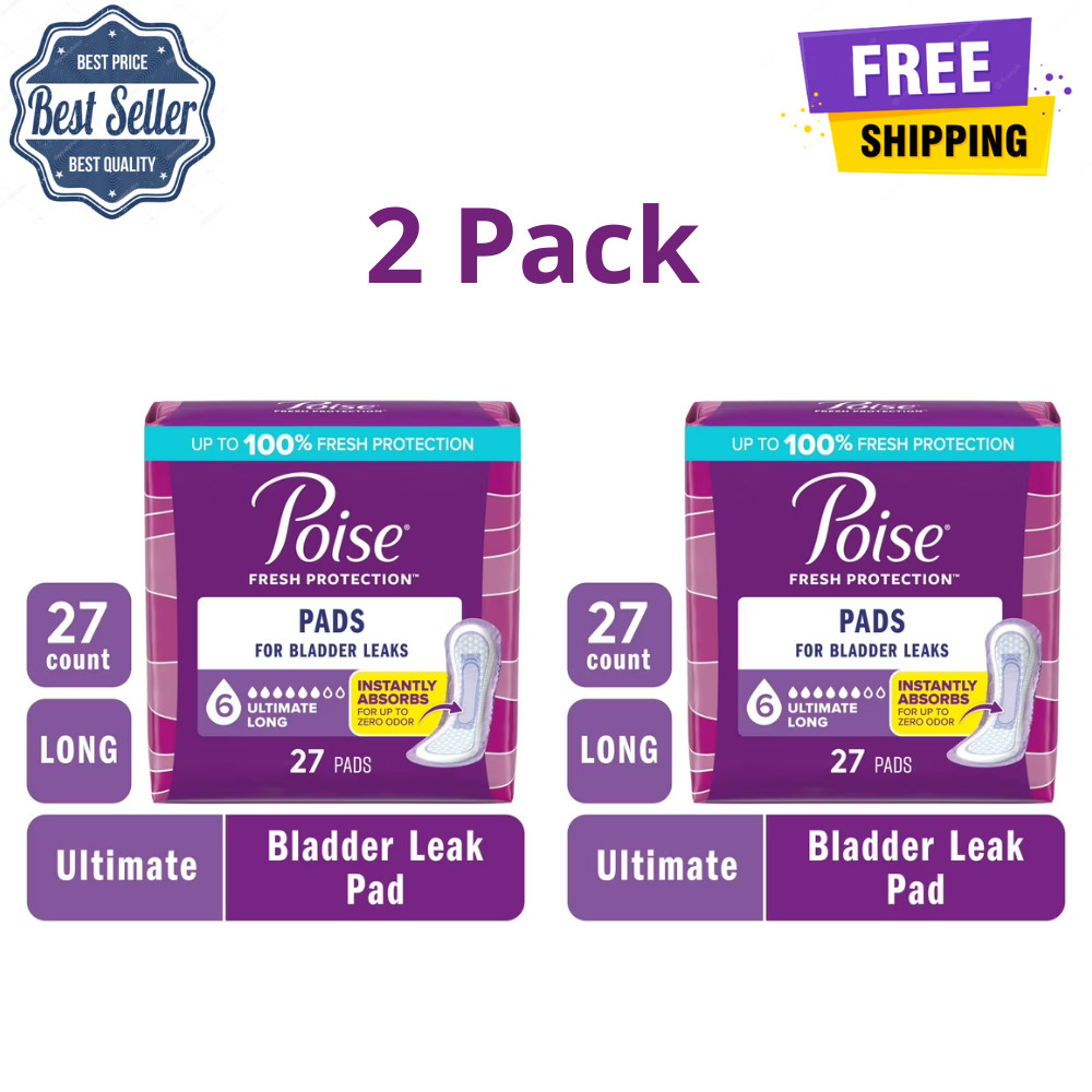 Poise Incontinence Pads, 6 Drop Ultimate Absorbency, Long Length, 54 Count Total