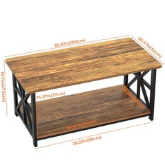 Greenforest Coffee Table Round Corner Farmhouse Center Table 2-Tier Storage