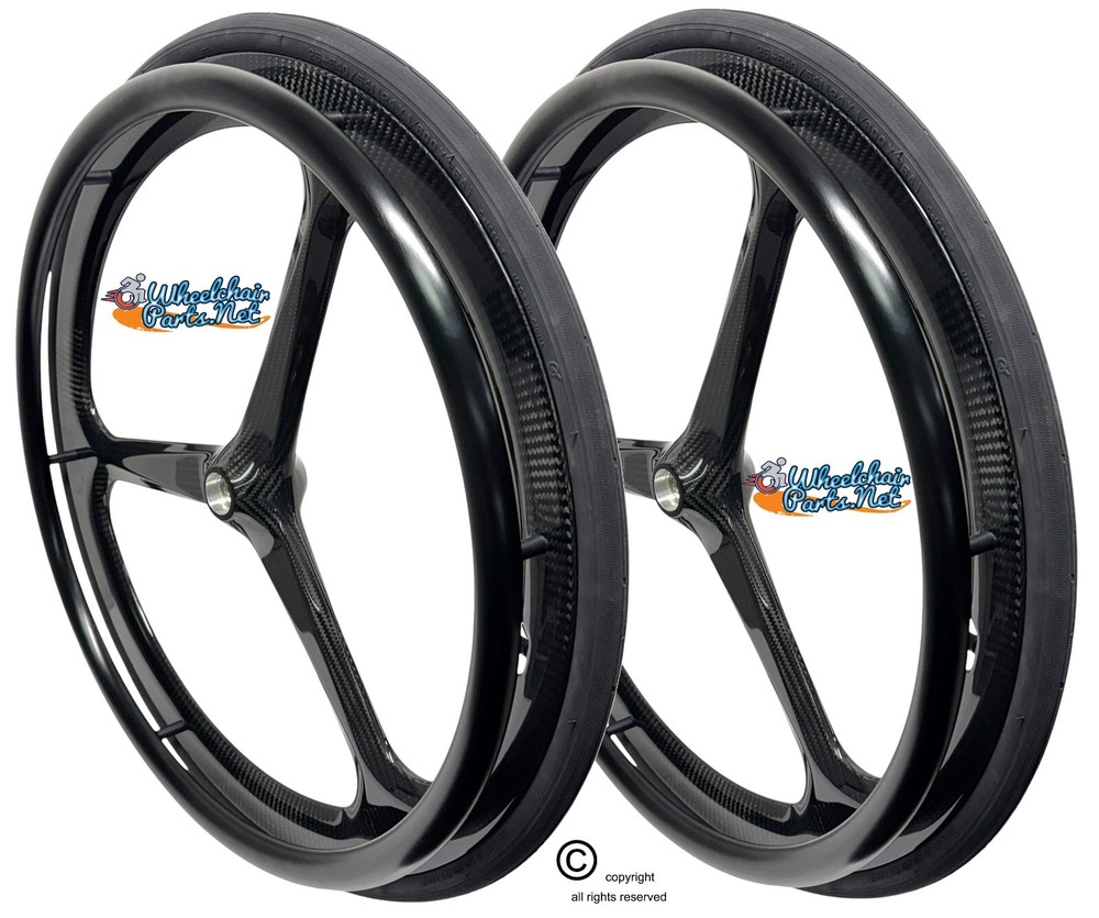 24″ x 1″ (540m) 3 Spoke CARBON Wheel W/ Air Pneumatic Tire and Aluminum. Set of
