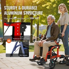 VEVOR 2 in 1 Rollator Walker & Transport Chair Folding Walker Wheelchair Combo