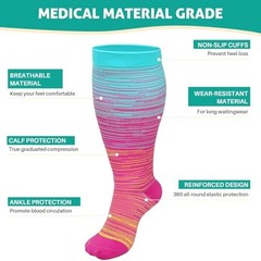 3 Pairs Plus Size Compression Socks: Wide Calf Compression 4XL Red/Blue/Yellow