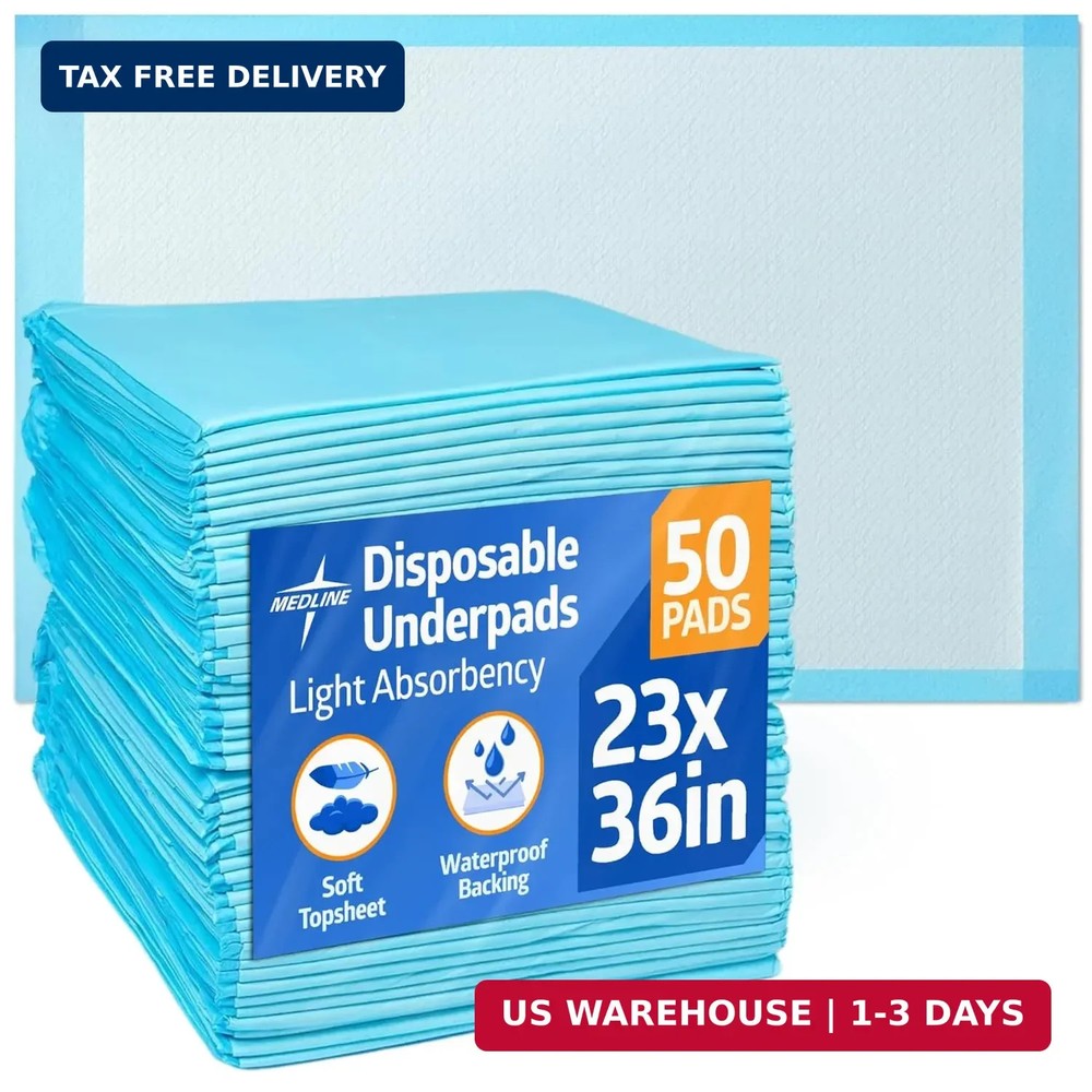 Medline Light Absorbency Underpad, 23″ x 36″, 50 Count, Disposable Bed, Furnitur