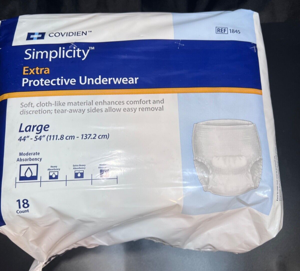 Covidien Simplicity Extra Protective Underwear Large 44″ X 54″ 1845 18 Count