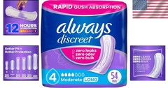 Always Discreet Incontinence Pads for Women Moderate Absorbency Long Length 54