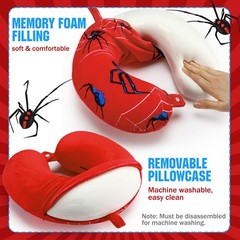 Gilprop 2 Pcs Spider Travel Pillow with Sleep Eye Mask, U Shaped Red, Black