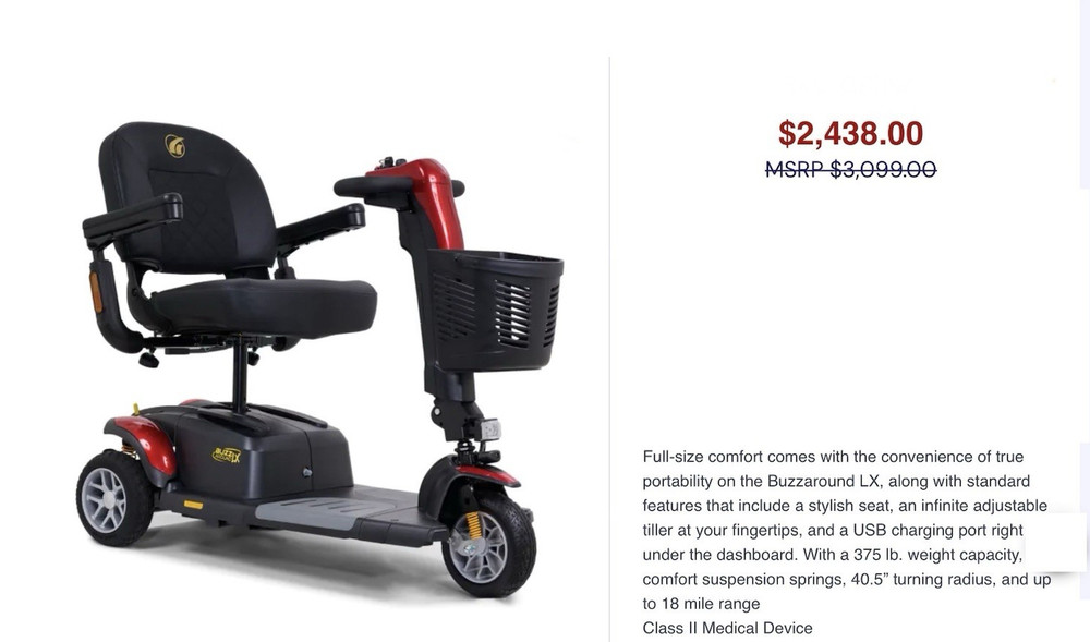 Golden Buzzaround XL 3-Wheel Mobility Scooter 18mi 375lb Storage Red/Black