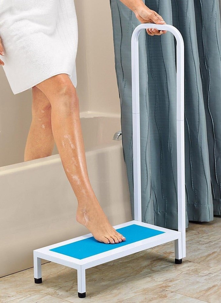 Step with Handrail Nonslip Bath Shower Kitchen Supports Up To 500lbs Heavy Duty
