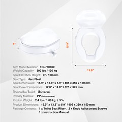 Raised Toilet Seat 4″ Raised 300 lbs Universal Toilet Riser for Elderly