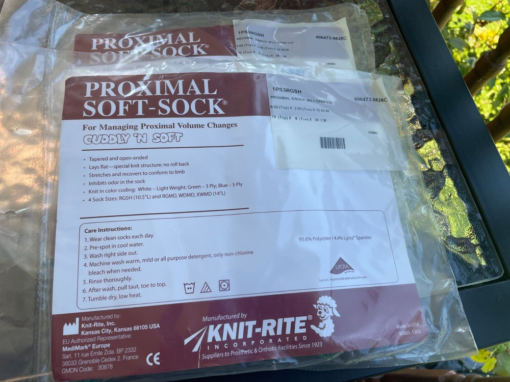 2 NEW! Knit-Rite Soft Sock Prosthetic 1PS3RGSH 3 ply 6×3.5×10.5″