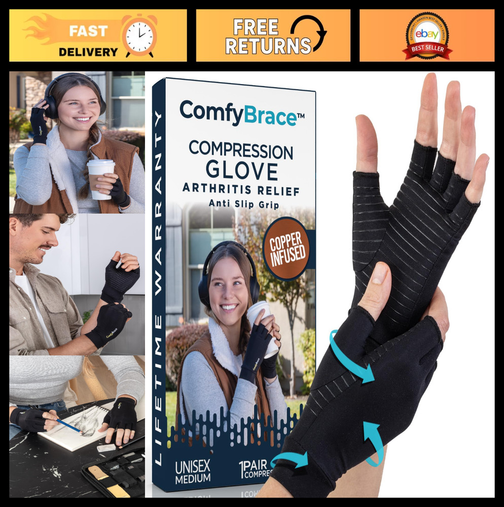 Copper Infused Compression Arthritis Gloves for Hand & Finger Pain Relief, Fits