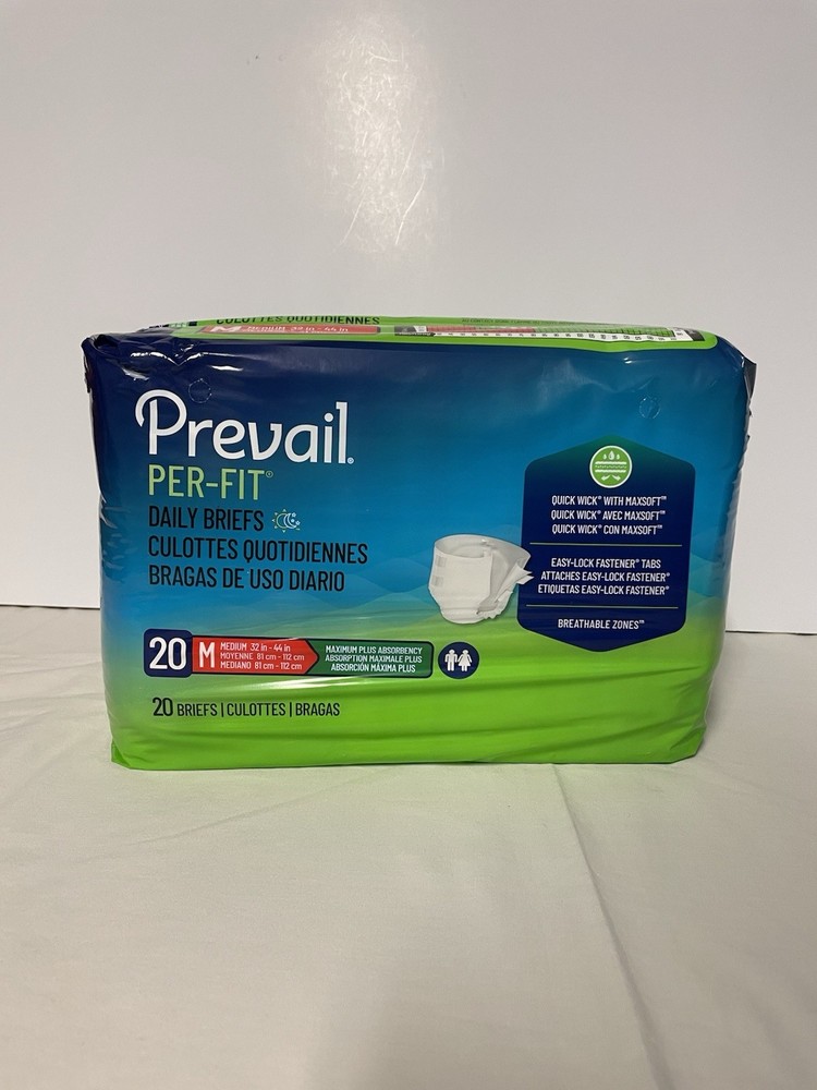 8 packs Prevail PER-FIT Daily Briefs Maximum Plus Medium 20 Pack Disposable