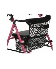 Medline Pink 4-Wheel Foldable Rollator w/ Seat, Handbrakes & Zebra Bag