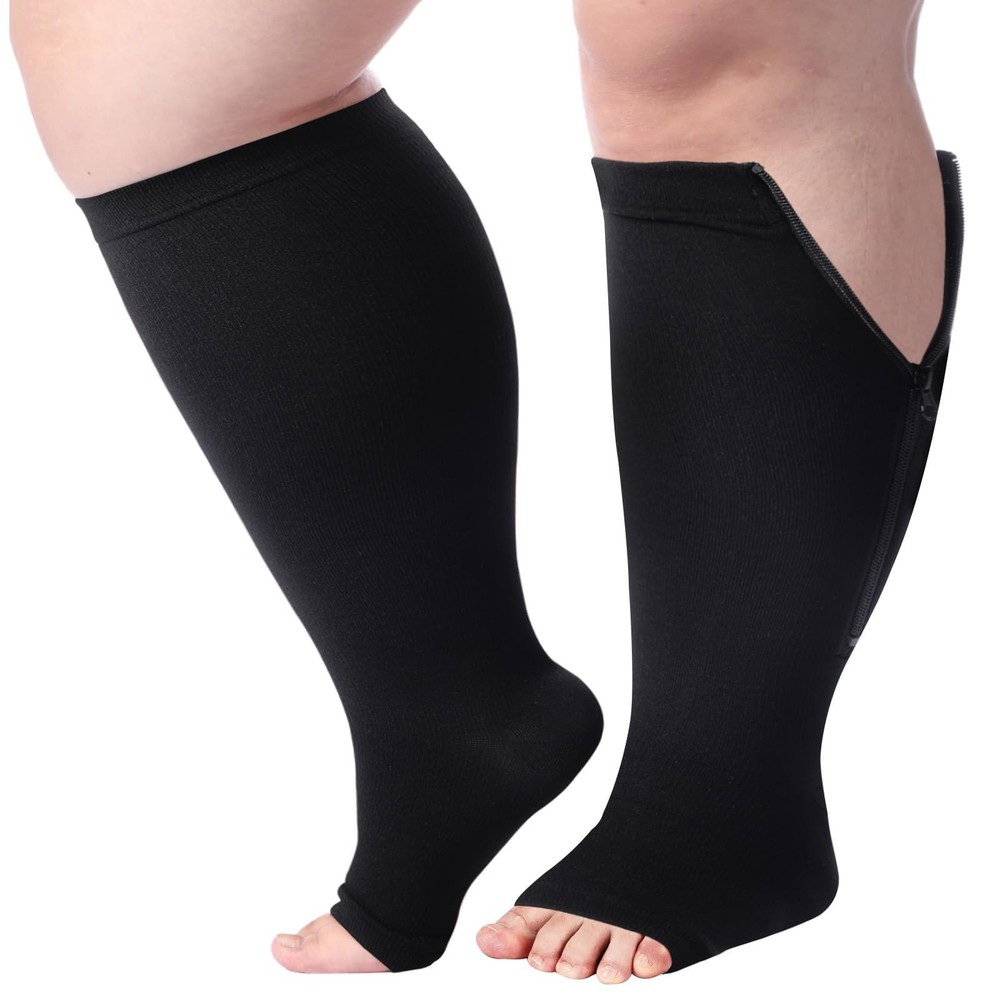 Plus Size Compression Socks for Open Toe 15-20mmHg Wide Calf Knee High Compre…