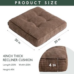 Tufted Corduroy Recliner Seat Cushion for Elderly, High Density 20x20x4 Brown