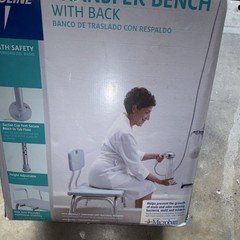 Medline Transfer Bench with Back, Anti-Microbial, Gray, M5067298616