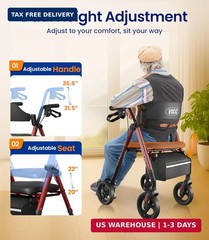 VOCIC Walkers for Seniors, Z21 Rollator Walker with Seat Supports 350lb, 8″ Big