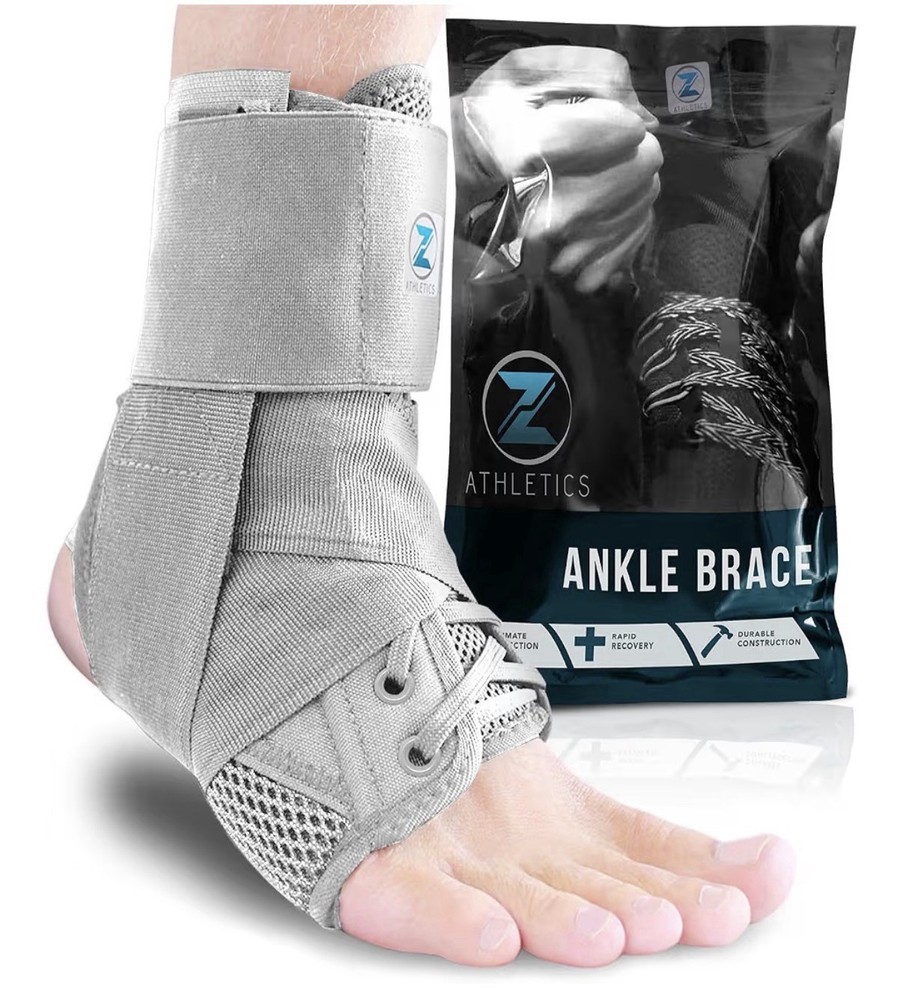 Z ATHLETICS Zenith Ankle Brace Lace up Adjustable Support Grey Large