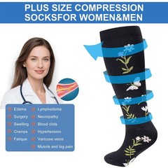 Plus Size Compression Socks for Men and Women Unisex Wide Calf 2XL-4X-Large US