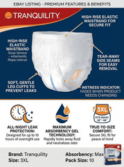 Tranquility Premium OverNight Underwear 3XL10ct Max Absorbent Adult Diaper Pullu