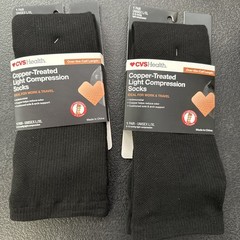 Lot of 2 CVS Health Copper-Treated Light Compression Socks Black Unisex L/XL NEW