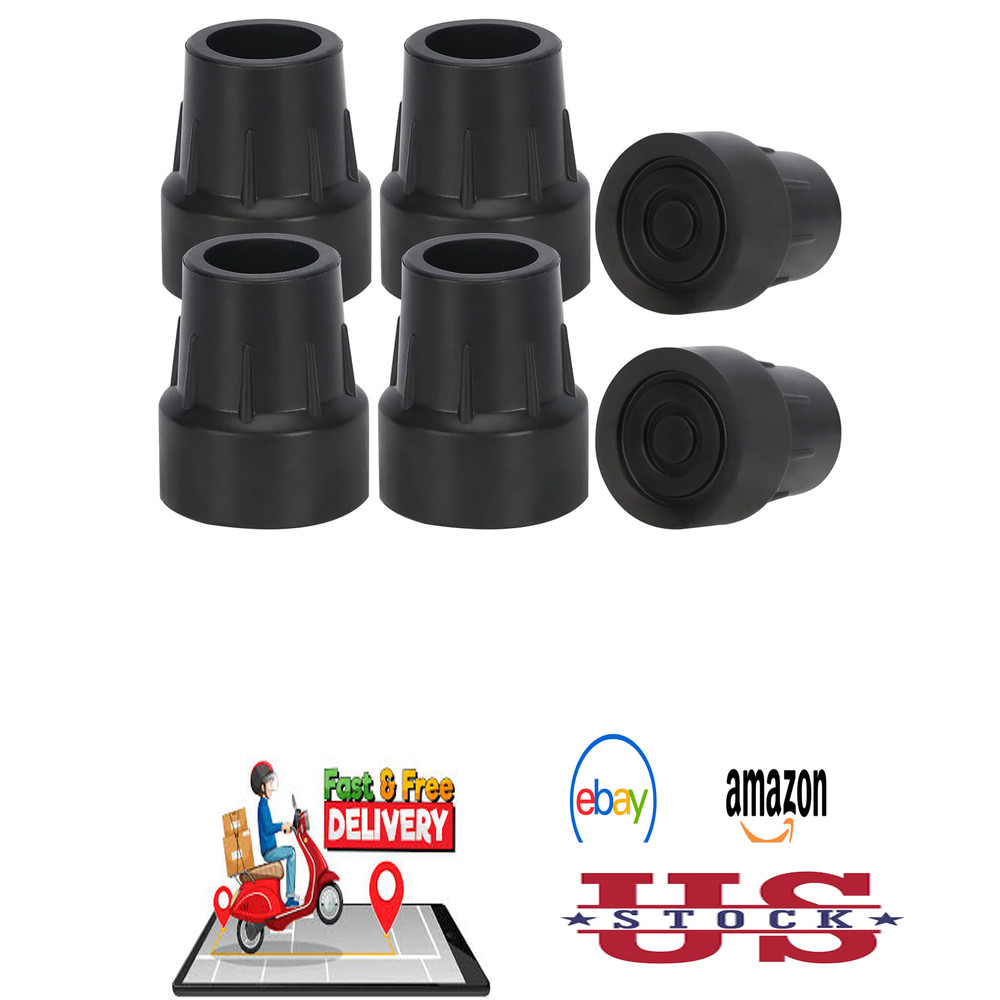 Walking Cane Tips 1 Inch Heavy Duty Rubber Crutch Tips Replacement 6pcs Black