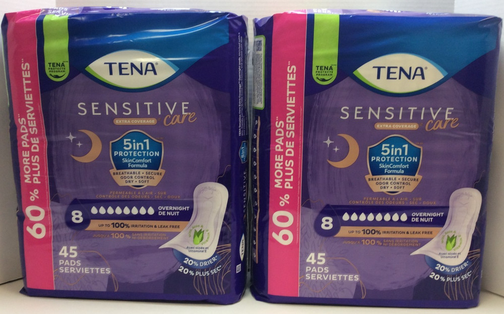 Tena Intimates Extra Coverage Overnight Incontinence Pads, 8 Drop 🎈 90 Count🎈