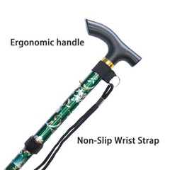 CLOKTA Folding Cane, 5-Level Adjustable Height 11×5.5×1 inch, Floral Green